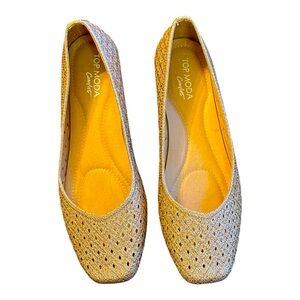 Top Moda Comfort Golden Rhinestone square toe ballerina flats shoes